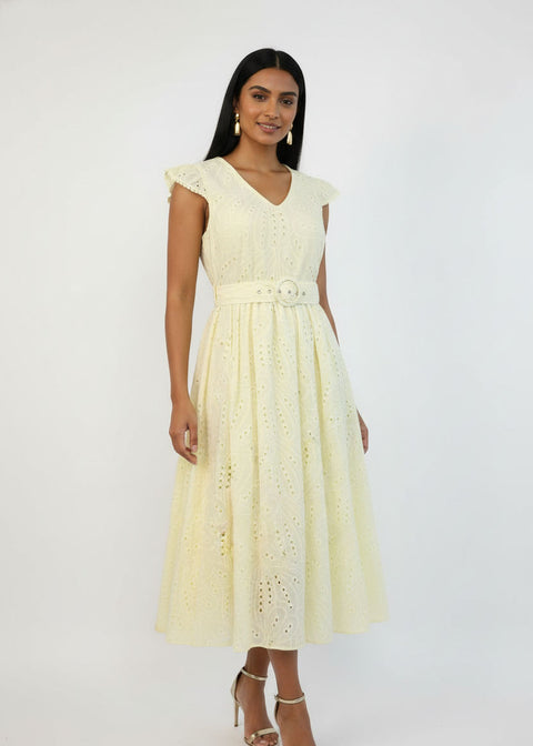 MA811984 YELLOW  Embroidered Midi Dress