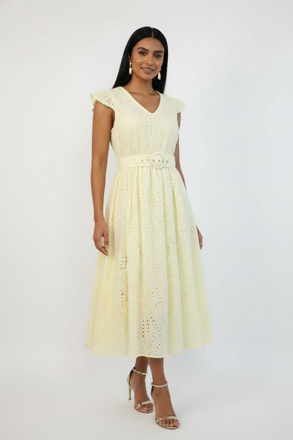 MA811984 YELLOW  Embroidered Midi Dress - Marc Angelo