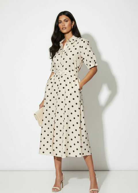 MA81209-D428CRM POLKA DOT MIDI DRESS