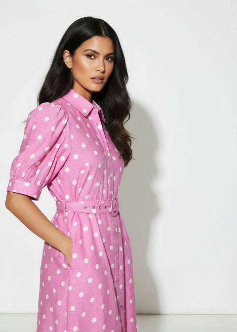MA81209-D428PNK POLKA DOT MIDI DRESS