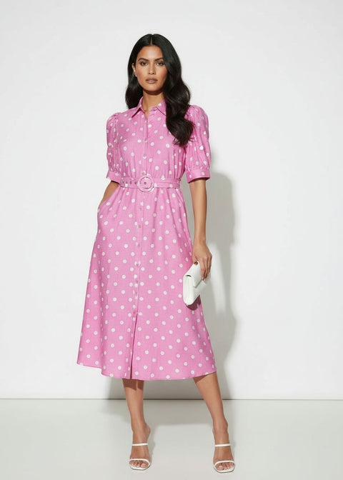 MA81209-D428PNK POLKA DOT MIDI DRESS