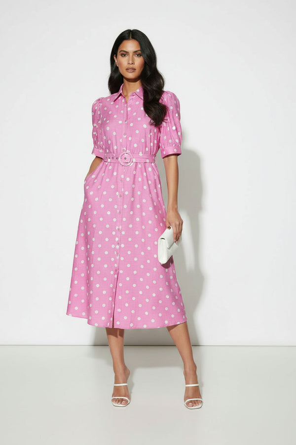 MA81209-D428PNK POLKA DOT MIDI DRESS - Marc Angelo