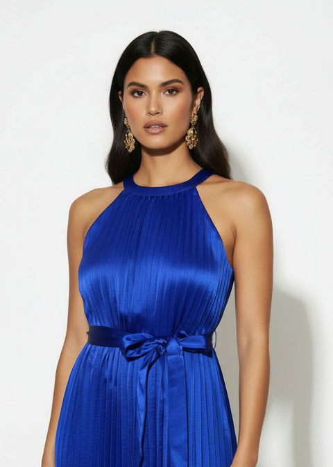 MA81303 Pleated Halter Maxi Dress