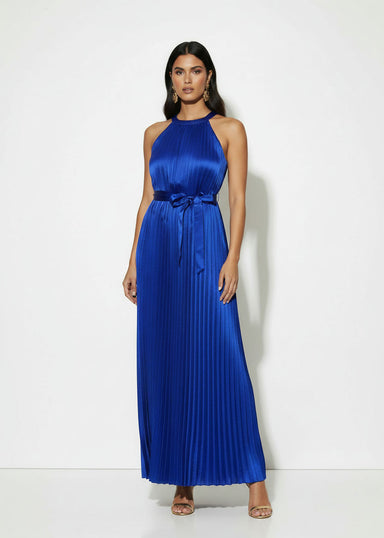 MA81303 Pleated Halter Maxi Dress - Marc Angelo