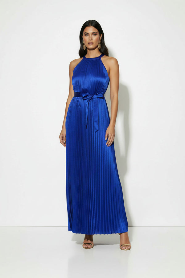 MA81303 Pleated Halter Maxi Dress