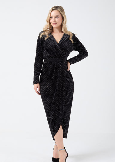 Marc Angelo Velvet Diamante Dress MA8131 BLK