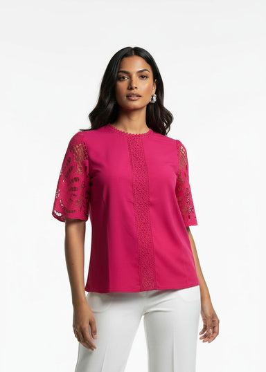 MA821660 PNK Floral Lace Detailed Blouse - Marc Angelo