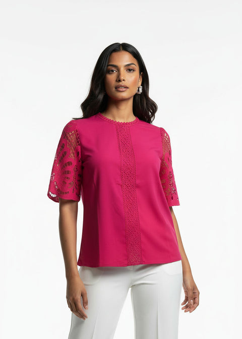 MA821660 PNK Floral Lace Detailed Blouse