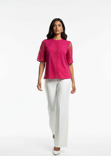 MA821660 PNK Floral Lace Detailed Blouse - Marc Angelo