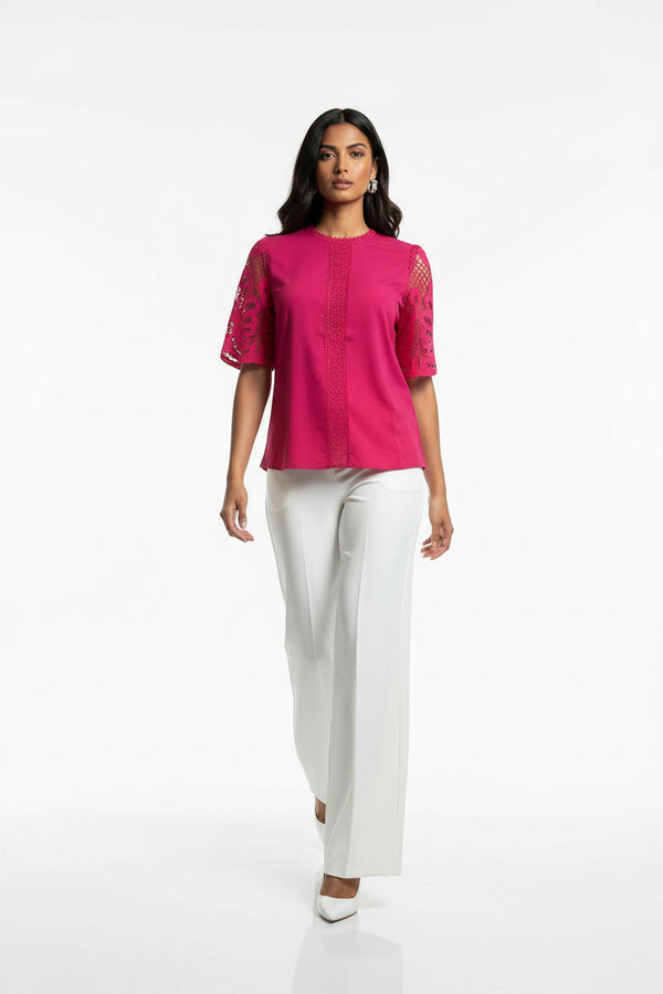 MA821660 PNK Floral Lace Detailed Blouse