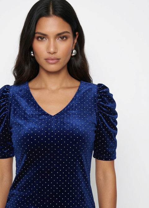 MA82239 Velvet Diamante Top IN NAVY