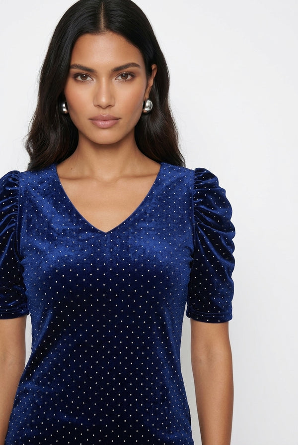 MA82239 Velvet Diamante Top IN NAVY