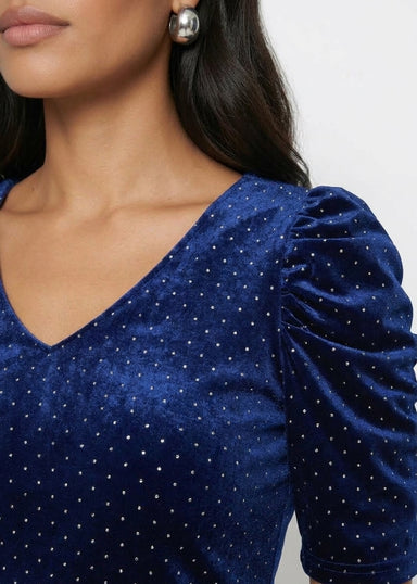 MA82239 Velvet Diamante Top IN NAVY