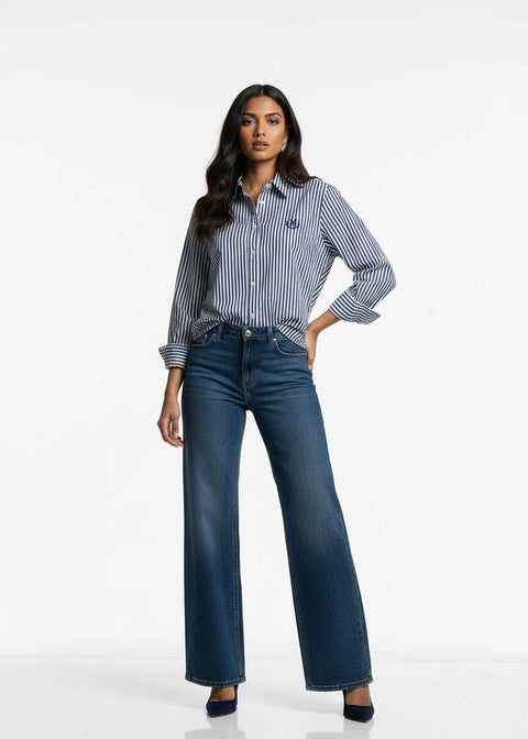 MarcAngelo Striped Luxe Button-Down MA42303 NAVY - Marc Angelo