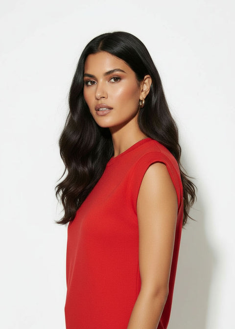 Structured Shoulder Sleeveless Top PD1760 RED - Marc Angelo
