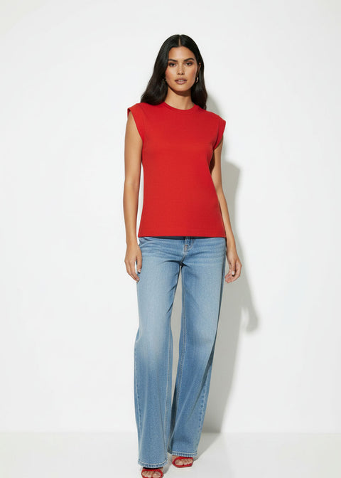 Structured Shoulder Sleeveless Top PD1760 RED - Marc Angelo