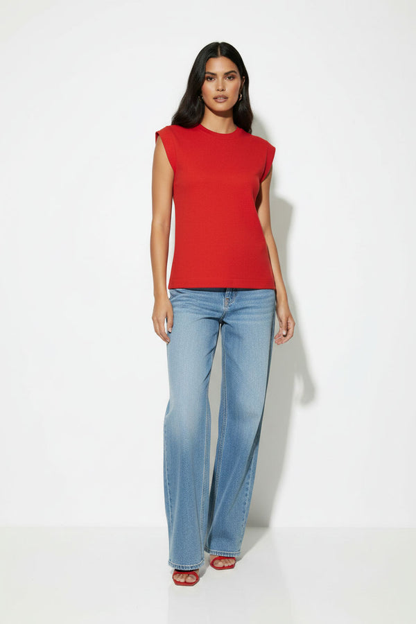 Structured Shoulder Sleeveless Top PD1760 RED - Marc Angelo