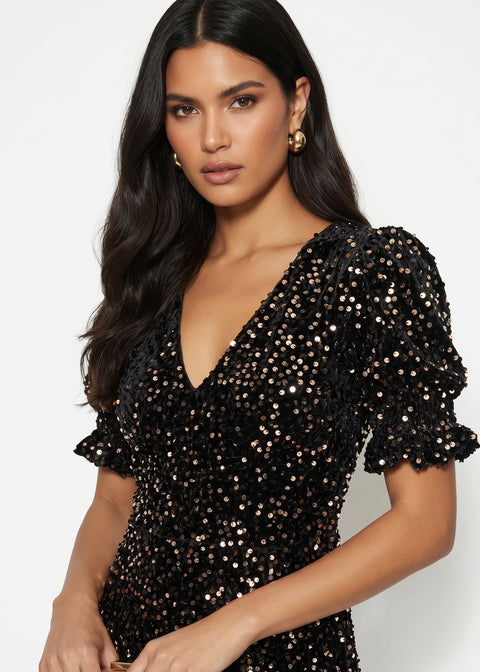 Pixie Daisy Velvet Diamante Dress PD8164 BLACK
