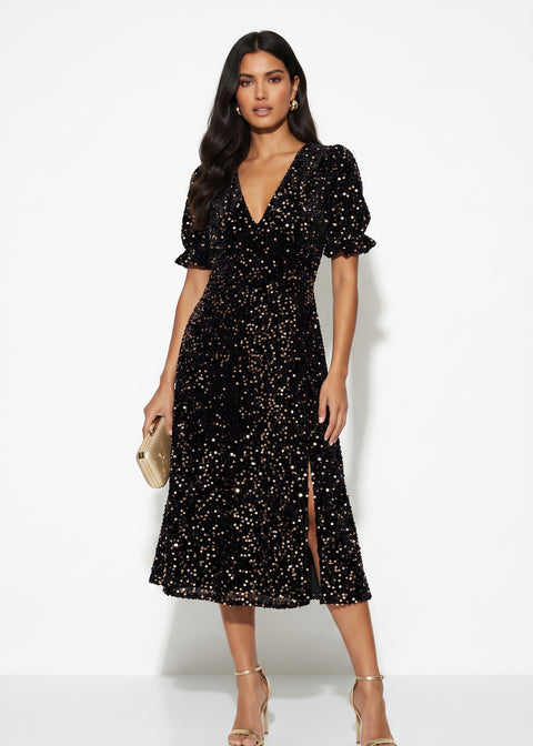 Pixie Daisy Velvet Diamante Dress PD8164 BLACK