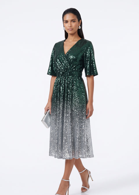Marc Angelo Sequin Midi Dress MA51338 Emerald