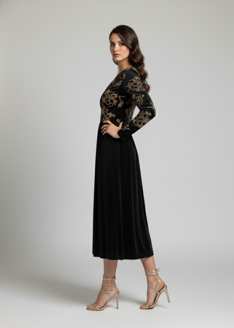 Marc Angelo VELVET Midi Dress MA81188 BLACK