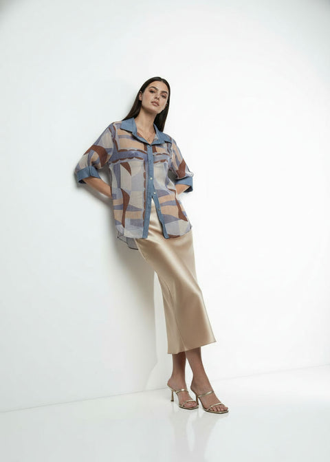 ma07999 Geometric Print Button-Down Shirt - Marc Angelo