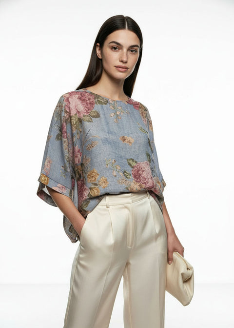 ma08017 Floral Print Kimono Blouse - Marc Angelo