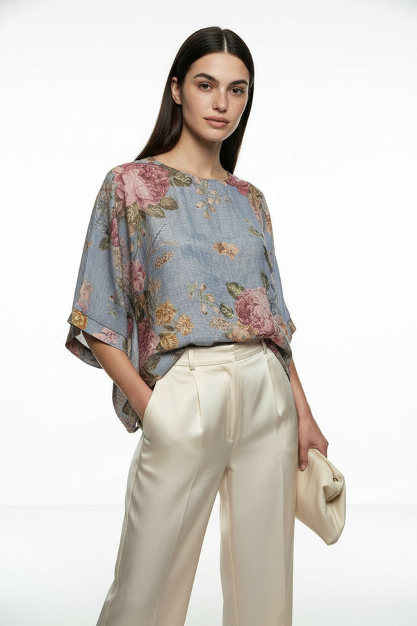 ma08017 Floral Print Kimono Blouse - Marc Angelo