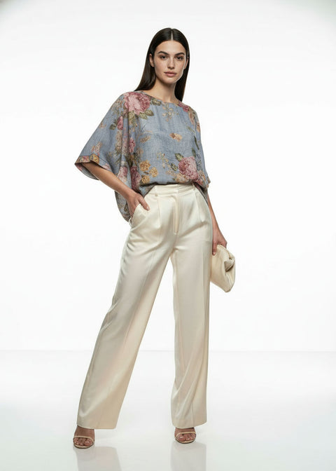 ma08017 Floral Print Kimono Blouse - Marc Angelo