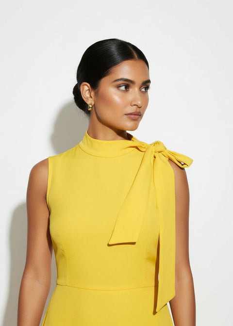 MA25163 YELLOW SLEEVELESS MIDI DRESS