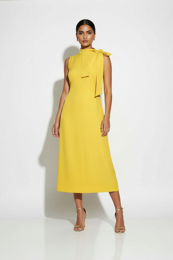 MA25163 YELLOW SLEEVELESS MIDI DRESS