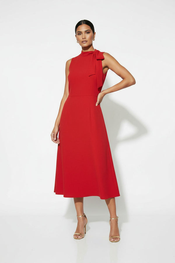 MA25163 RED SLEEVELESS MIDI DRESS
