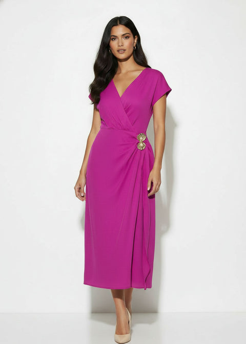MA26153 MAGENTA Shell-Embellished Midi Dress