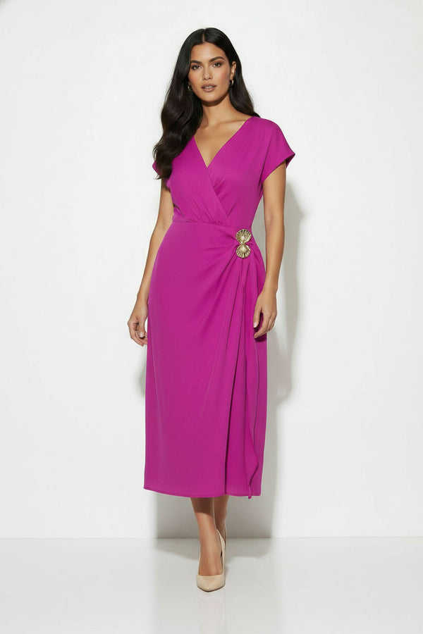MA26153 MAGENTA Shell-Embellished Midi Dress