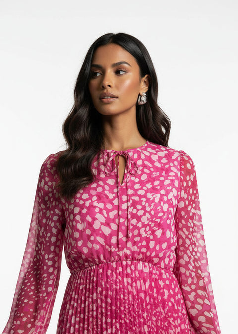 Marcangelo Abstract Print Pleated Midi Dress MA6780 PNK - Marc Angelo