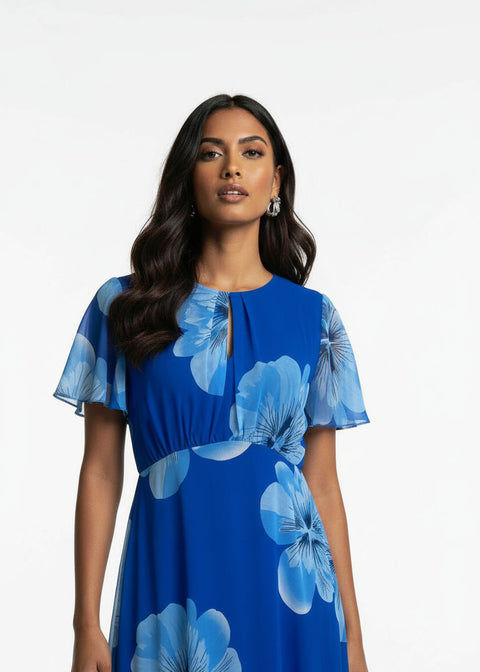 MA7742 D410 Floral midi Dress BLUE