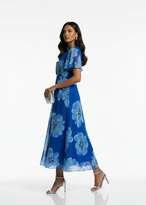 MA7742 D410 Floral midi Dress BLUE