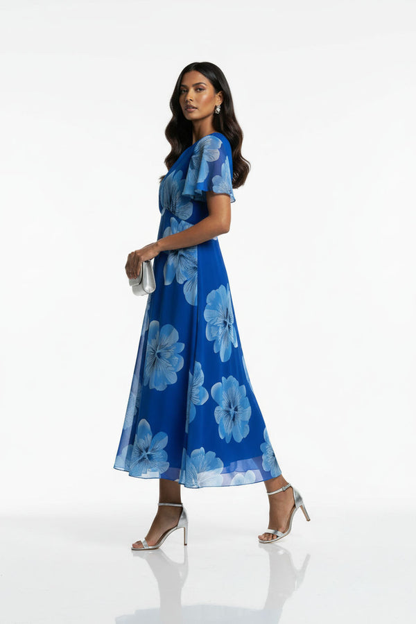 MA7742 D410 Floral midi Dress BLUE