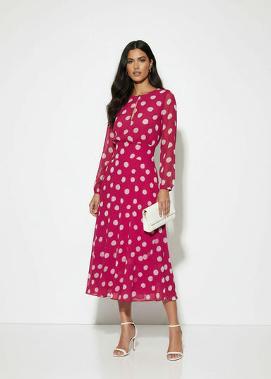 MA7750-D434FUSCHIA DOTTED MIDI DRESS - Marc Angelo