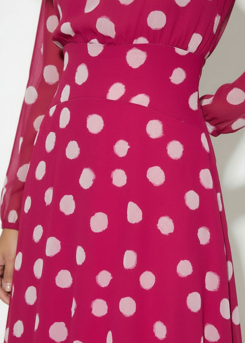 MA7750-D434FUSCHIA DOTTED MIDI DRESS