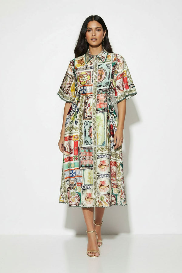 Mosaic Print Shirt Dress MA81354 - Marc Angelo