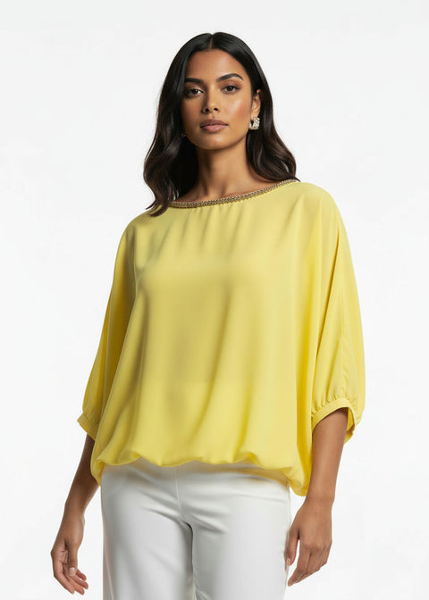 MA8997 CHIFFON BLOUSON TOP YELLOW - Marc Angelo