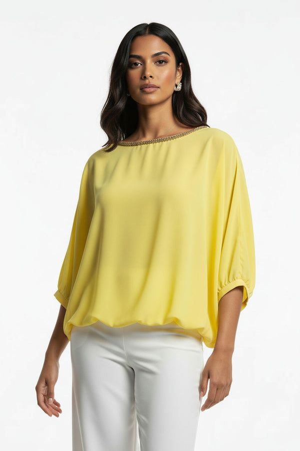 MA8997 CHIFFON BLOUSON TOP YELLOW - Marc Angelo