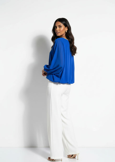 MA8997 CHIFFON BLOUSON TOP ROYAL BLUE - Marc Angelo