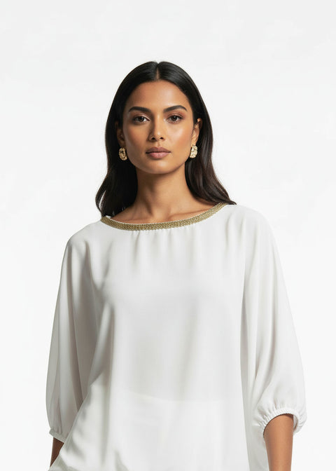 MA8997 CHIFFON BLOUSON TOP WHITE - Marc Angelo