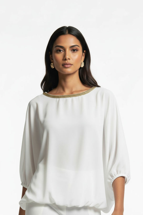 MA8997 CHIFFON BLOUSON TOP WHITE - Marc Angelo