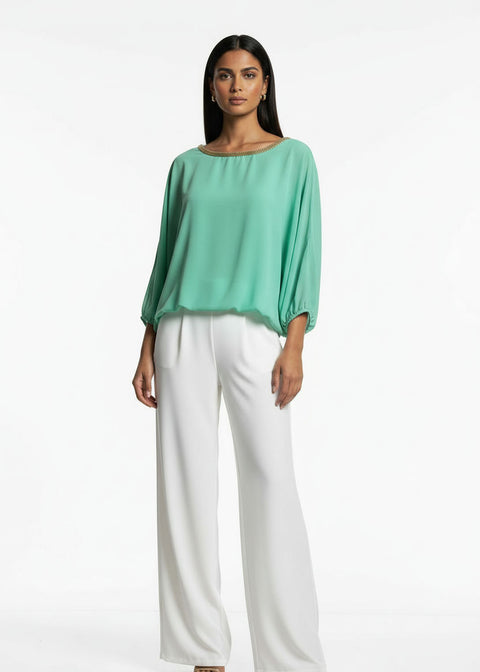 MA8997 CHIFFON BLOUSON TOP TURQUOISE - Marc Angelo