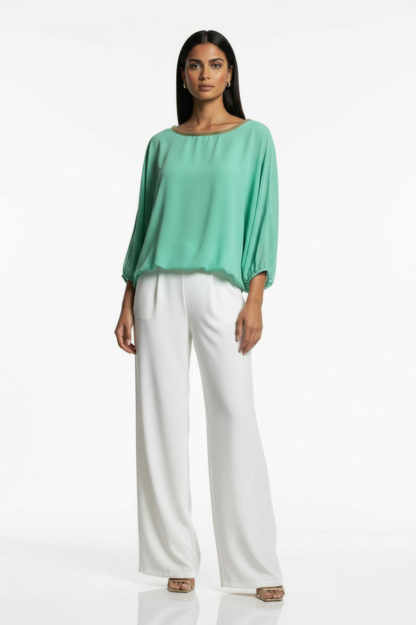 MA8997 CHIFFON BLOUSON TOP TURQUOISE - Marc Angelo