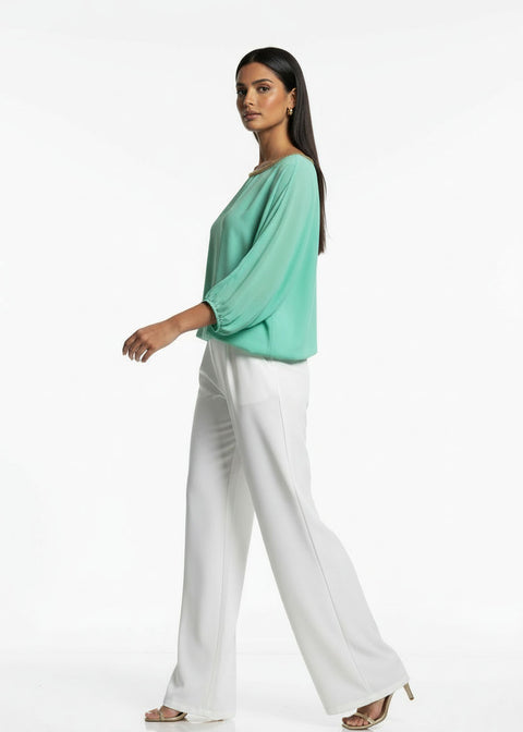 MA8997 CHIFFON BLOUSON TOP TURQUOISE - Marc Angelo
