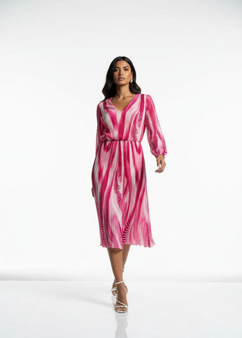 Marcangelo Abstract Plissé Midi Dress MA5837 PNK - Marc Angelo